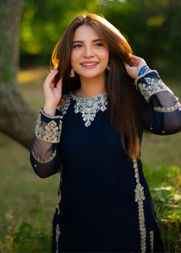 Mahpara Blue Chiffon Sequence Embroidered 3-Piece Eastern Ready-to-Wear Suit