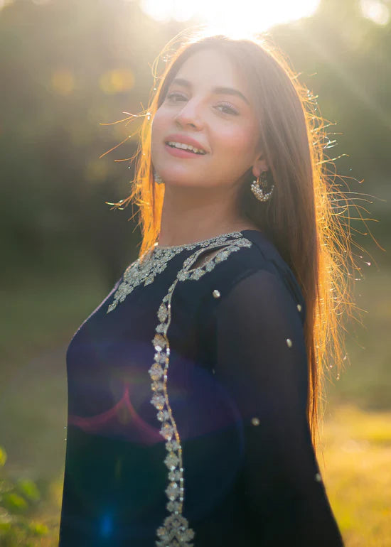 Mahpara Blue Chiffon Sequence Embroidered 3-Piece Eastern Ready-to-Wear Suit