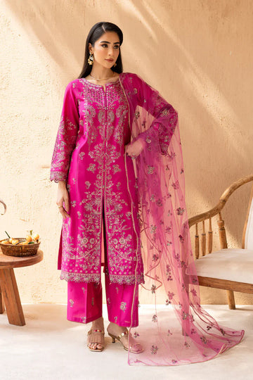 Elegant Embroidered Pink 3-PC DRESS